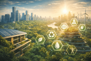 sustainable green buildings representing LEED v5 continuing education and sustainable design